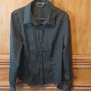 SHEIN Black Striped Button Down Shirt